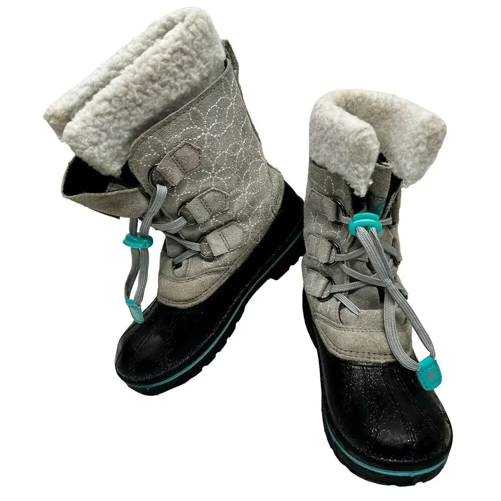 Magellan Girls‎ Snowboot Suede/ Faux Fur Gray Glitter Boot 3M Insulated sz 1